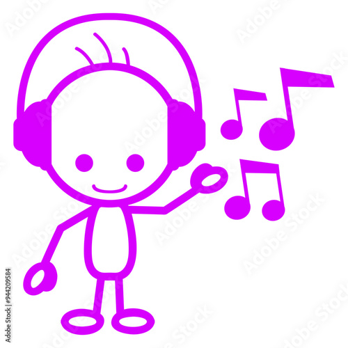 Little Cute Guy Child Enjoys Music DJ Cool Face Headphone Pink Party Night Listen Loud Bass Sound Dancing Clubber Raver Comic Humor Cartoon Fun Disco Club Festival Band Concert Techno Discothek Love