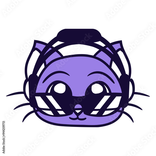 Cute Little Cat Pet Animal Kitten Head Enjoy Music DJ Cool Face Headphone Sunglasses Party Night Listen Loud Bass Sound Dancing Clubber Raver Comic Cartoon Fun Disco Club Band Concert Techno Discothek