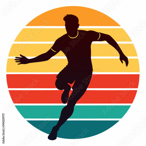 Retro Football Player Silhouette Vibrant Sunset Colors & Dynamic Action