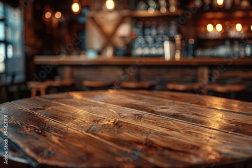 Wooden Table in a Rustic Bar