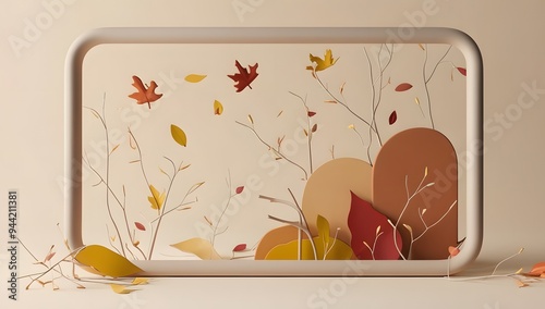 3d minimalist fall season scene background photo