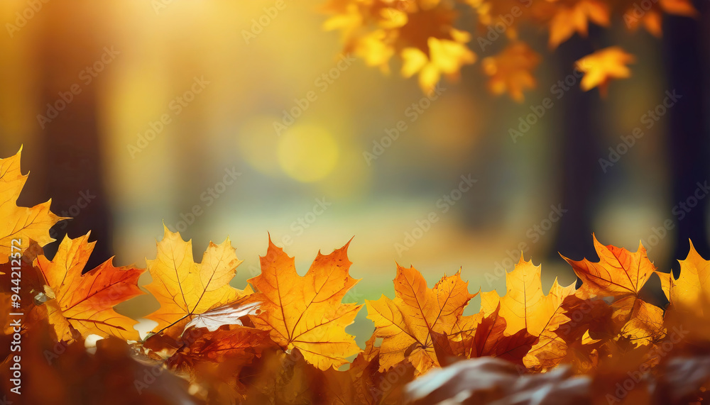Bright orange autumn leaves gently illuminated by sunlight in a serene forest setting. Bright orange autumn leaves gently illuminated by sunlight in a serene forest setting.