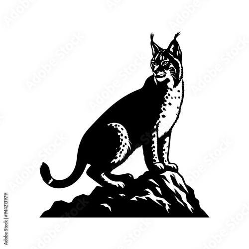 Lynx silhouette, vector black color silhouette