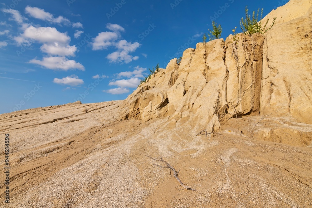 Sand Cliffs. Rummu quarry in Estonia near Tallinn. Desert. Sand surface after Rain Sand Cliffs. Rummu quarry in Estonia near Tallinn. Desert. Sand surface after Rain