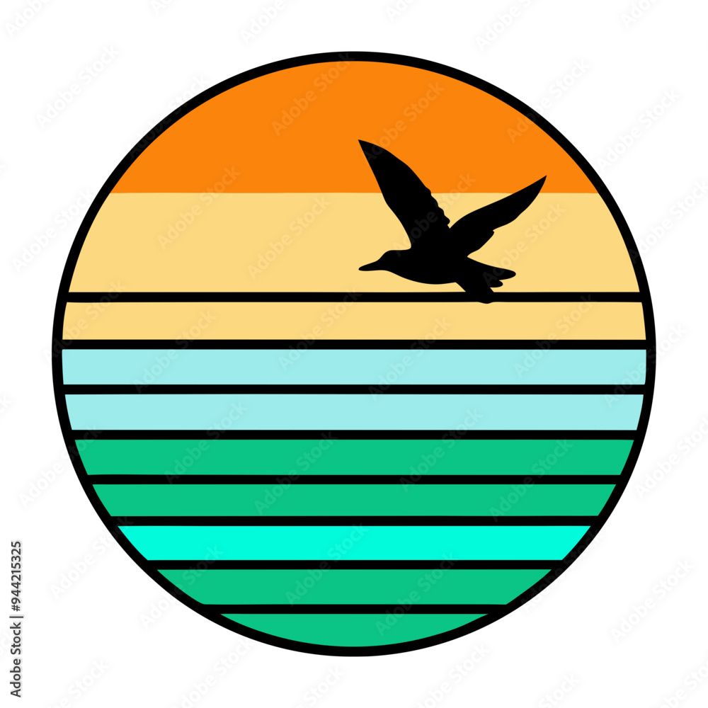 Retro Sunset Bird Silhouette 1980s-Inspired Vector Art Retro Sunset Bird Silhouette 1980s-Inspired Vector Art