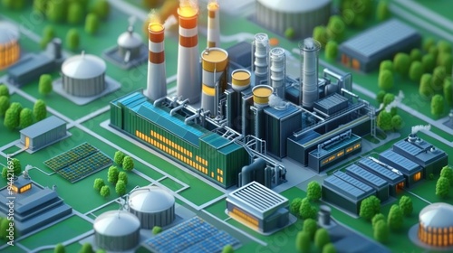 Model of plant in green city, engineering technologies, clean energy and care for environment