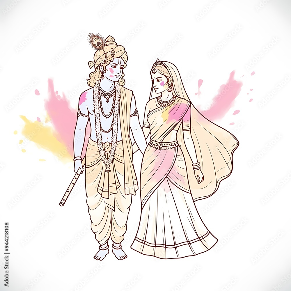 Holi Celebration: Lord Krishna and Radha playing with colors Holi Celebration: Lord Krishna and Radha playing with colors