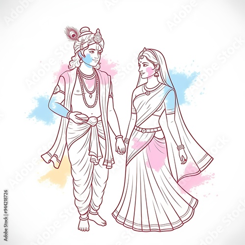 Lord Krishna and Goddess Radha are playing Holi.