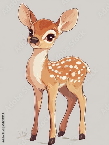 Cute Cartoon Illustration of a Fawn