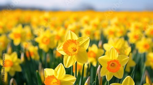 Vibrant Yellow Daffodils in a Spring Field