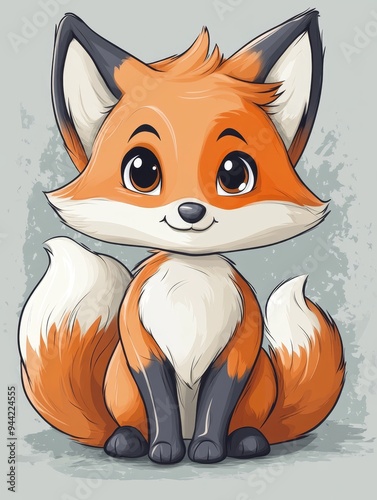 Cute Cartoon Fox with Big Eyes