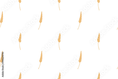 food seamless banner bakery, pastry with wheat, oat, barley, rye, wheat ears stalks, field on yellow background and space for text, copy space