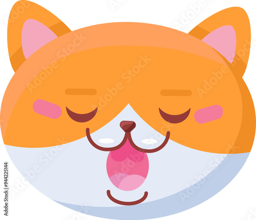 Happy purring red cat. Good mood pet. Element for design of pet store or vet clinic. Simple solid detail vector isolated on white background