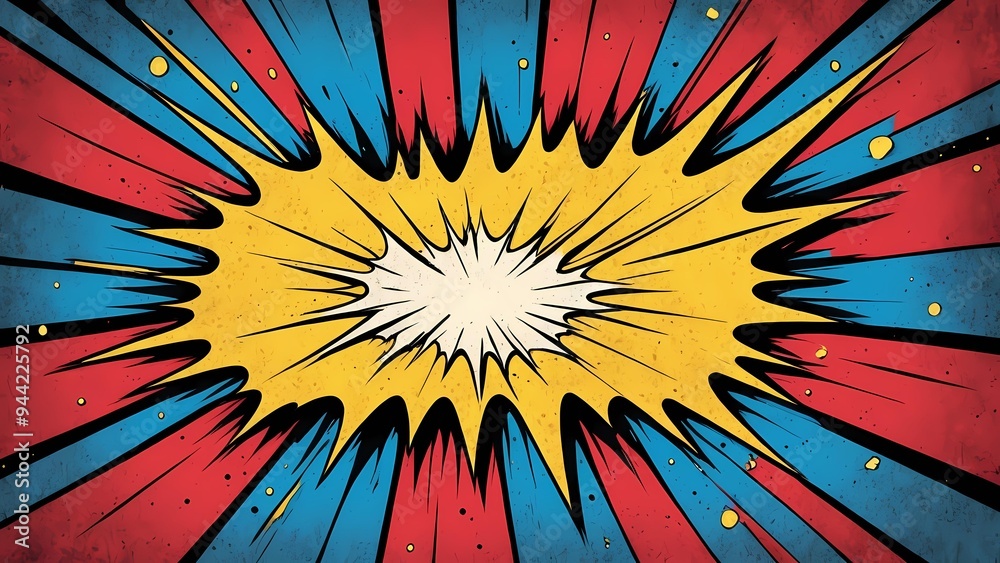 Fototapeta premium Illustration of comic style explosion background with vivid colors and dynamic action lines