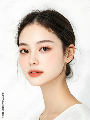 Minimalist Beauty Portrait with Soft Natural Makeup and Clean Background