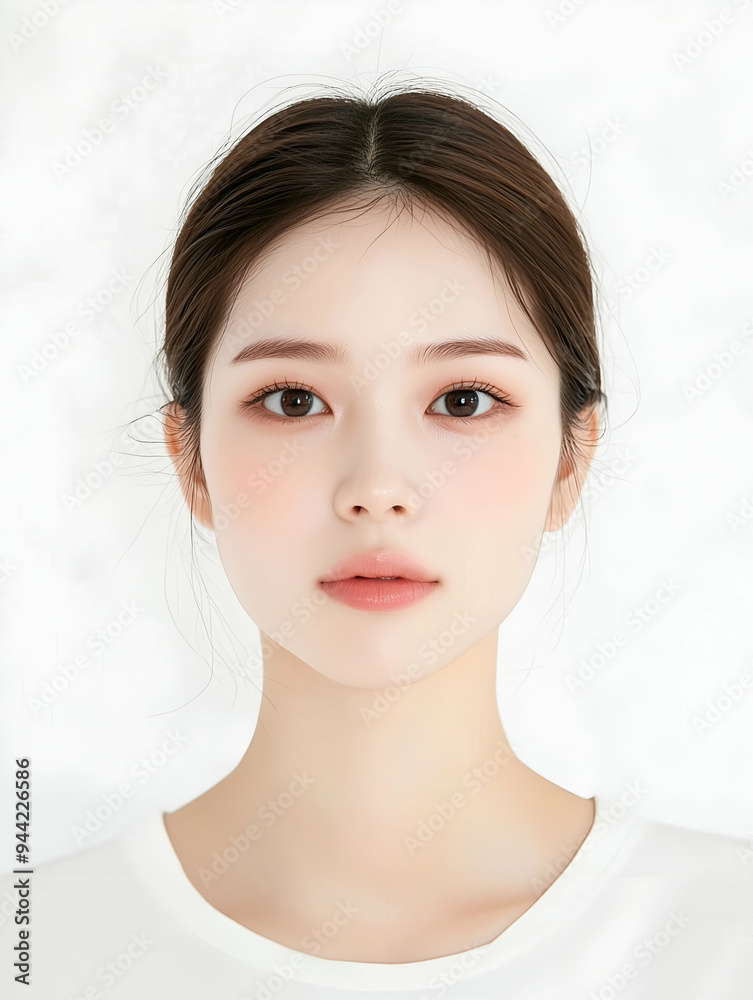 Minimalist Beauty Portrait with Soft Natural Makeup and Clean Background Minimalist Beauty Portrait with Soft Natural Makeup and Clean Background