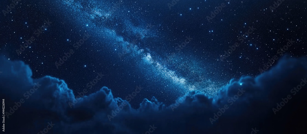 Fototapeta premium 3D cartoon depiction of a dark blue night sky filled with numerous stars and the Milky Way in the backdrop