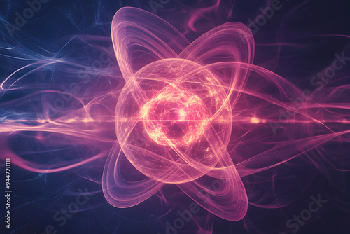 Visual representation of nuclear fission, showing atomic radiation waves 