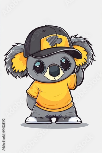 A vector design for a t-shirt print featuring a koala wearing a cap. A koala wearing a cap vector with clean lines for a modern and striking look photo