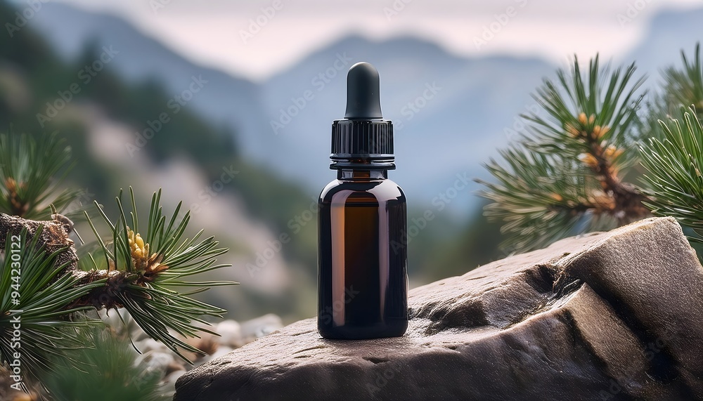 Fototapeta premium cedar essential oil in a dark glass bottle
