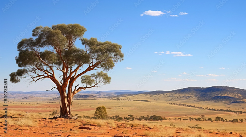Arid Landscape with Single Tree and Distant Hills Arid Landscape with Single Tree and Distant Hills