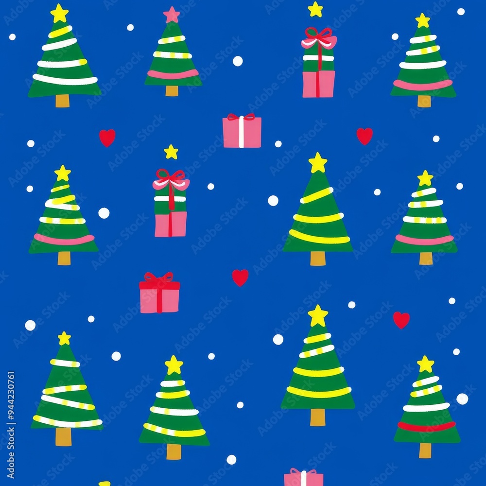 Christmas gift pattern illustration with colorful trees and gifts Christmas gift pattern illustration with colorful trees and gifts