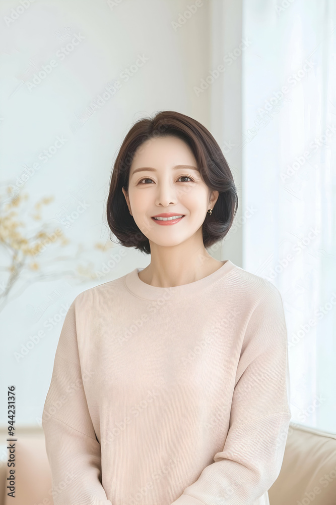 Portrait of a Woman Smiling Warmly in a Comfortable Sweater Portrait of a Woman Smiling Warmly in a Comfortable Sweater