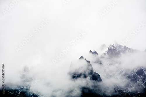 Mountain landscape with clouds and fog