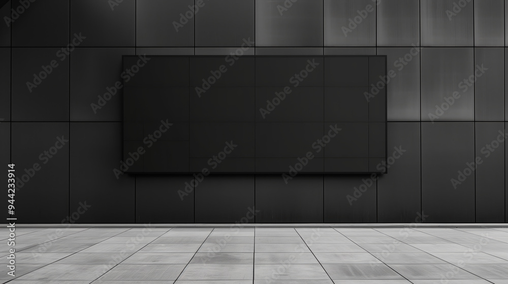 A black wall with a large blank sign on it A black wall with a large blank sign on it