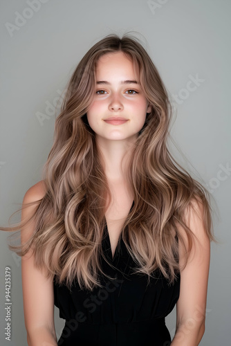 Portrait of a Young Woman with Long Flowing Hair and a Subtle Smile