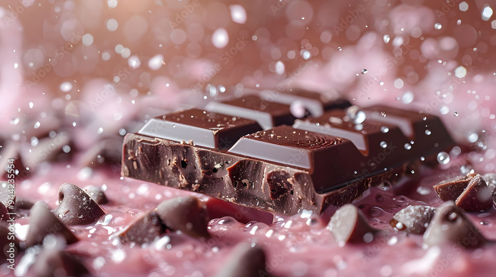 Close Up Chocolate Bar in Pink Liquid - Photo Close Up Chocolate Bar in Pink Liquid - Photo