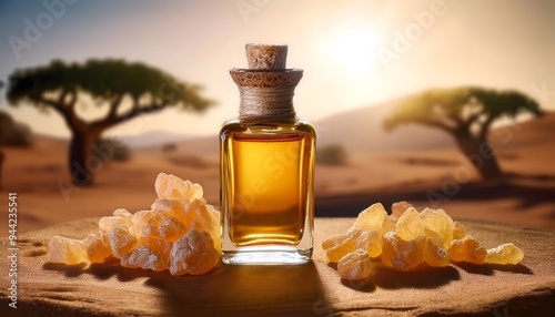  frankincense essential oil in an ornate glass bottle