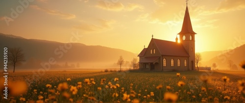 Harmonische Dorfkirche im goldenen Abendlicht

 photo