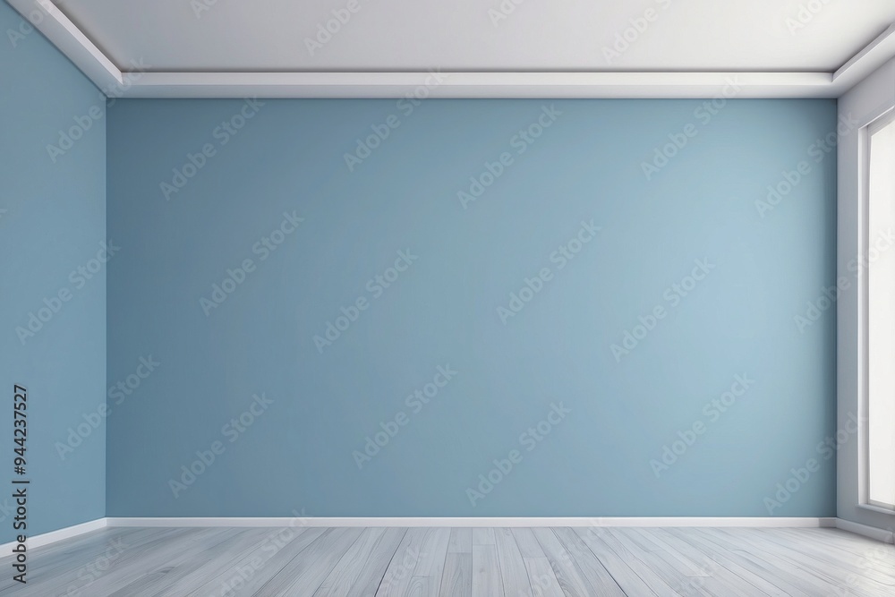 Empty Room with Light Blue Wall and White Wood Floor Empty Room with Light Blue Wall and White Wood Floor