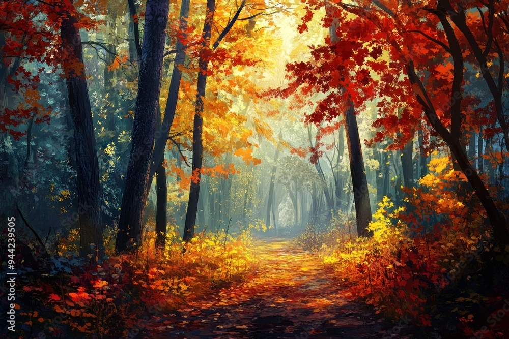 A Pathway Through a Vibrant Autumn Forest A Pathway Through a Vibrant Autumn Forest