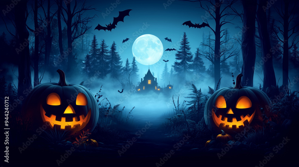 Haunted Halloween Night with Glowing Jack-O'-Lanterns Haunted Halloween Night with Glowing Jack-O'-Lanterns
