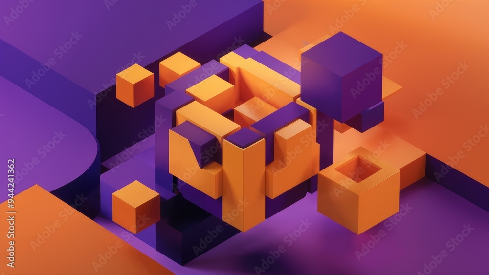 Elegant Modern 3D Rendering of Abstract Orange and Purple Cube Design Elements - High-Quality Illustration Elegant Modern 3D Rendering of Abstract Orange and Purple Cube Design Elements - High-Quality Illustration