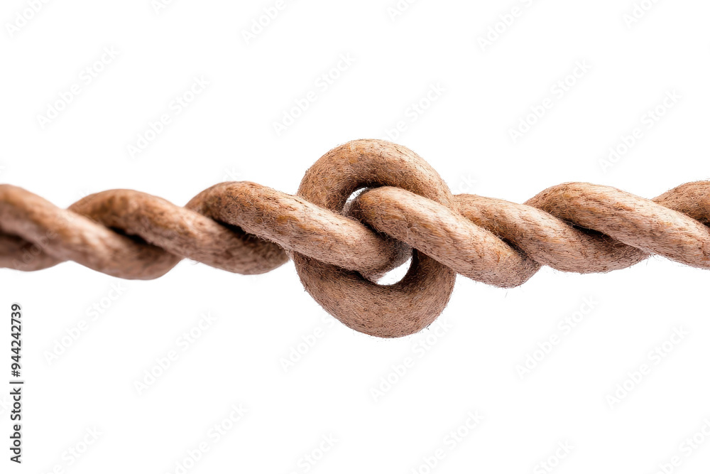 Close-up of a twisted rope with a knot, showcasing natural textures and details, perfect for themes of strength and connection isolate on transparency background Close-up of a twisted rope with a knot, showcasing natural textures and details, perfect for themes of strength and connection isolate on transparency background