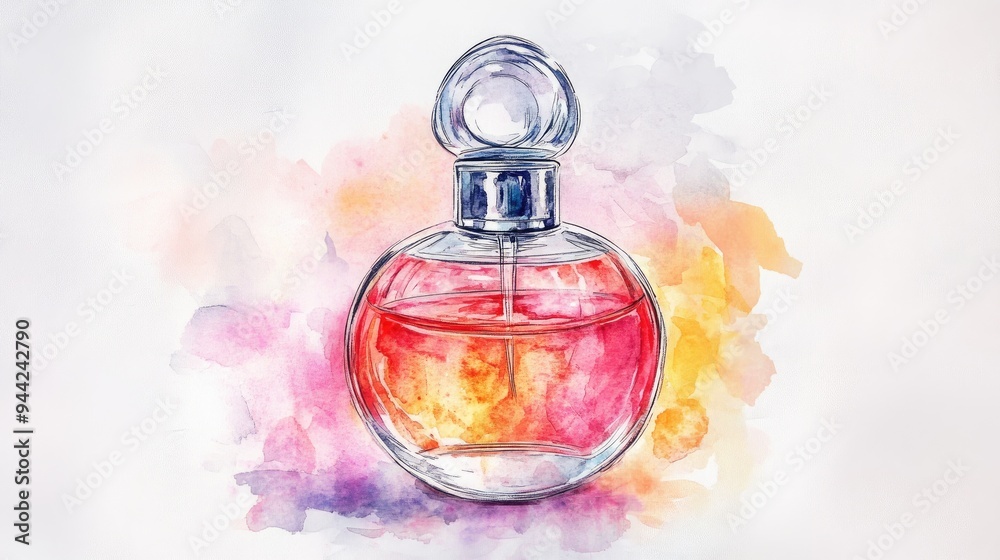 Watercolor illustration of a sketch style perfume bottle Watercolor illustration of a sketch style perfume bottle