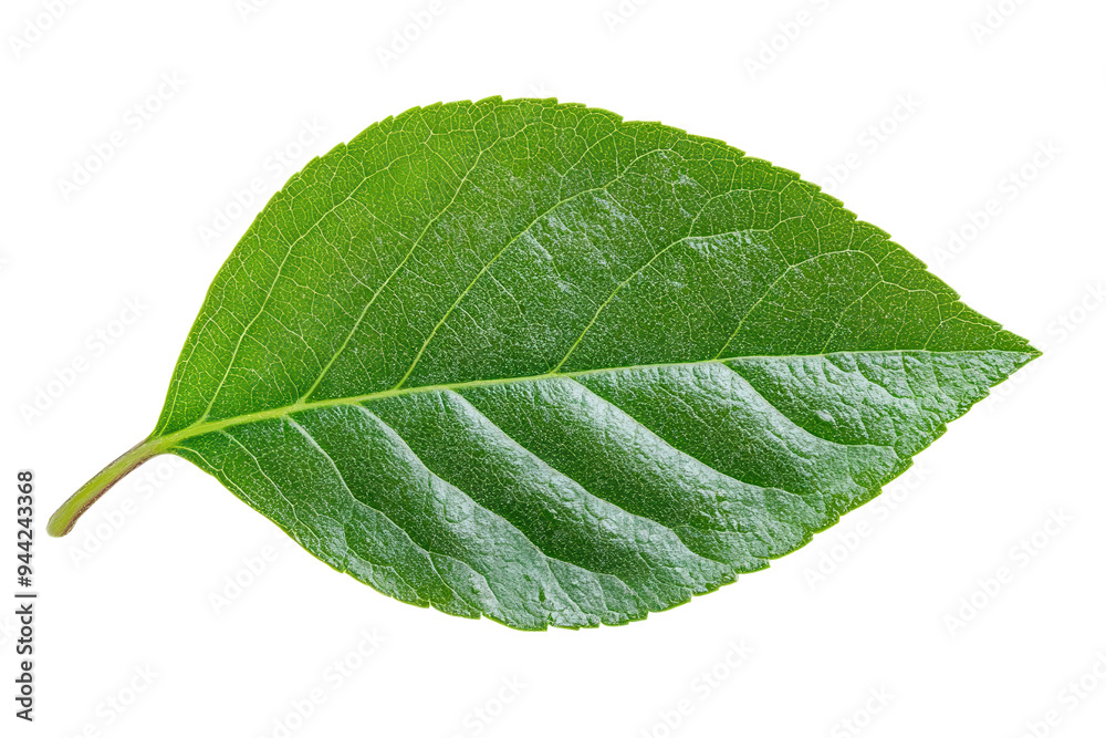 Close-up of a vibrant green leaf showcasing its intricate texture and natural beauty, ideal for nature-themed projects isolate on transparency background