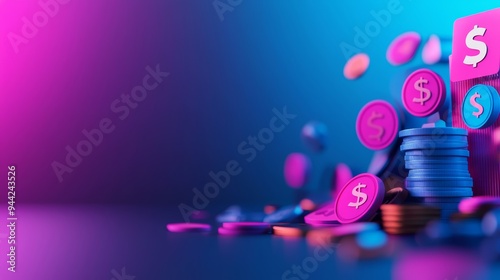 A depiction of the gig economy, with icons representing freelancers, digital payments, and flexible work arrangements, 3D illustration