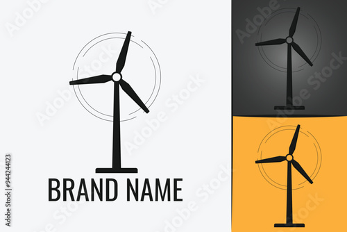 Wind Turbine Logo. Wind Energy logotype.  Green Eco Wind turbines technology