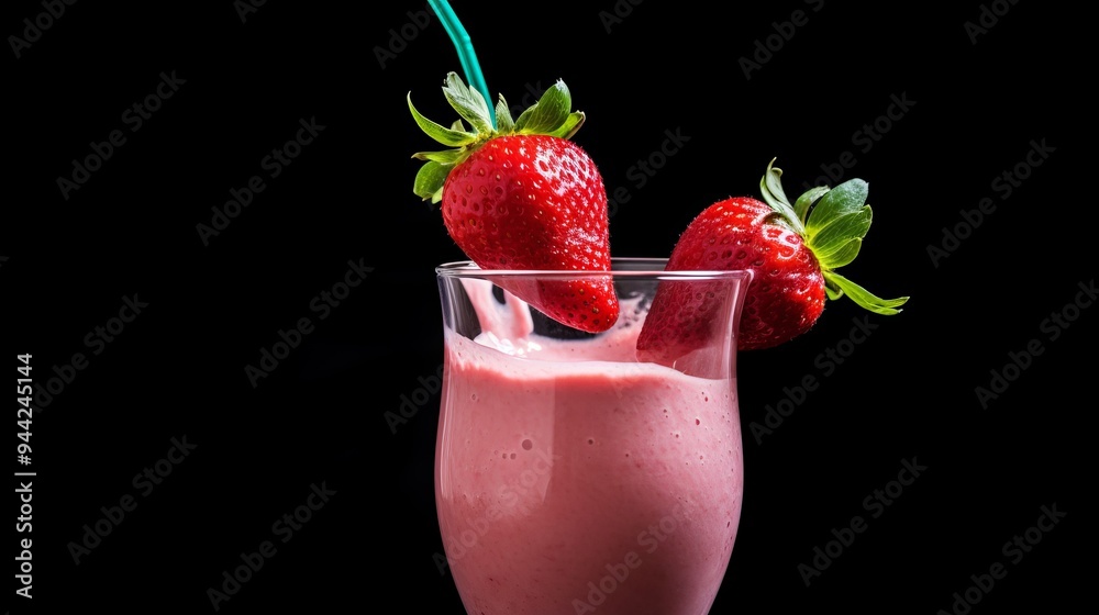Strawberry Milkshake with Fresh Strawberries - Delicious Summer Drink Strawberry Milkshake with Fresh Strawberries - Delicious Summer Drink