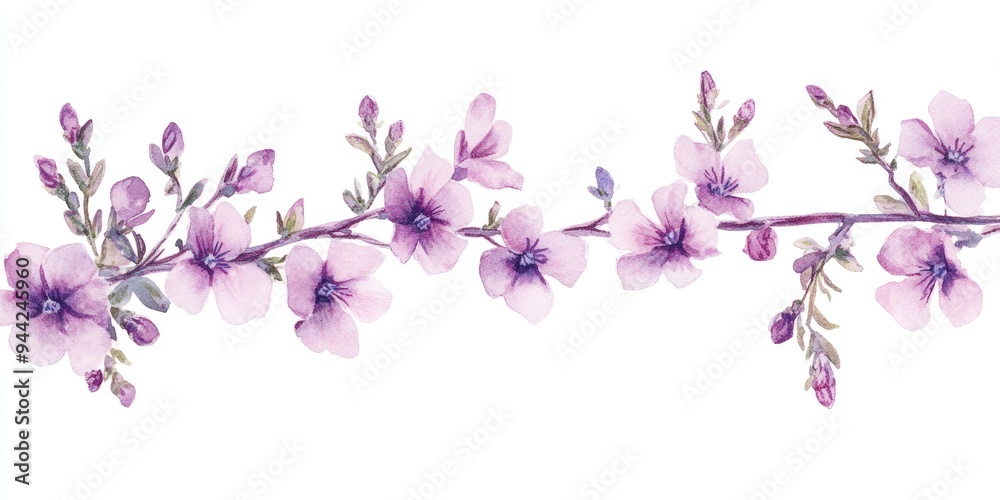 Watercolor illustration of Angelonia flowers with stiff stems featuring branches surrounding the trunk and small slender rounded ends The blossoms display beautiful purple hues Watercolor illustration of Angelonia flowers with stiff stems featuring branches surrounding the trunk and small slender rounded ends The blossoms display beautiful purple hues