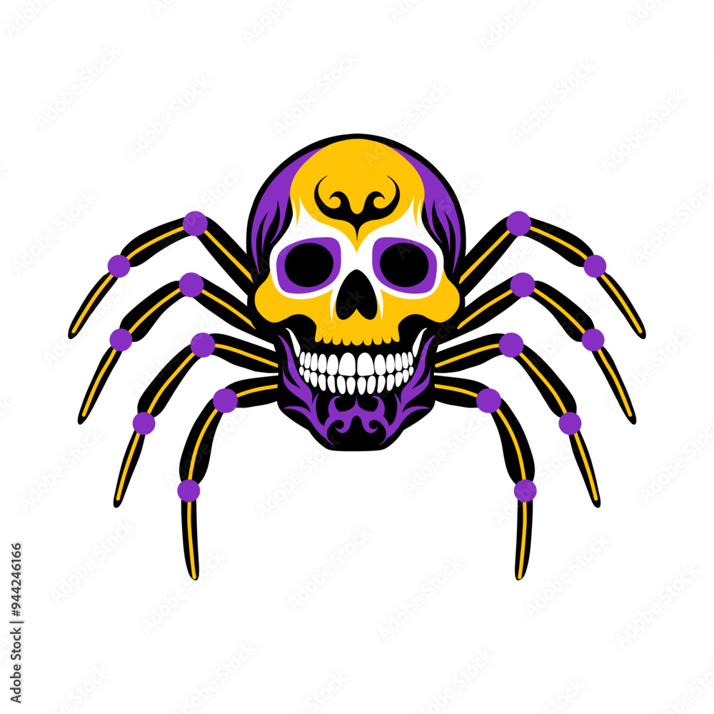 Fun skull with spider legs on white background. Fun skull with spider legs on white background.