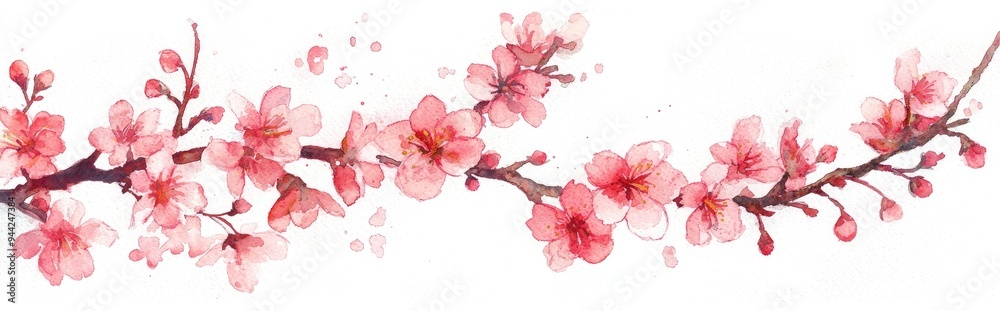 Watercolor illustration of sour cherry blossoms Watercolor illustration of sour cherry blossoms