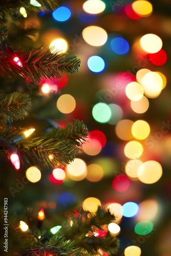 A defocused view of a home's illuminated Christmas tree