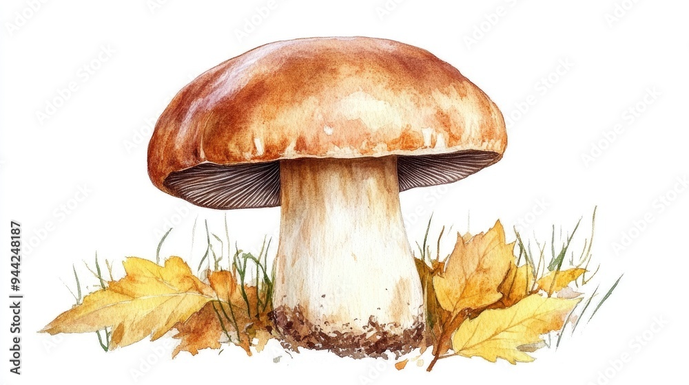 Watercolor illustration of an aspen mushroom Hand drawn depiction of a forest boletus on a white background Edible mushroom suitable for recipes labels and packaging design Natural cooking ingredi