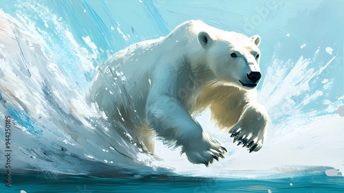 Artistic Style Painting A Running Polar Bear Hunting Polar Bear Aspect 16:9