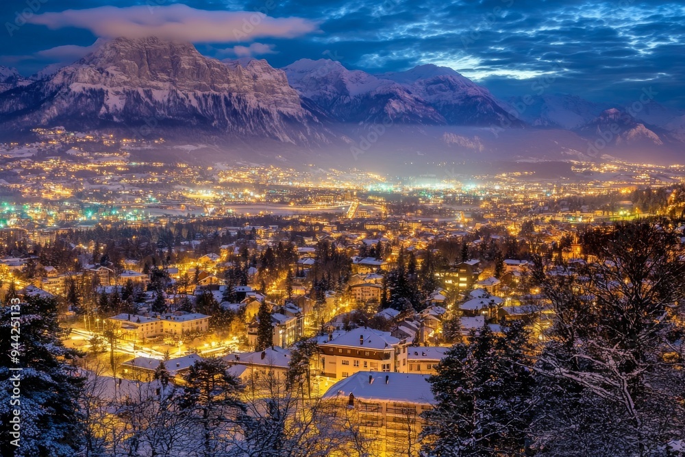Obraz premium During Christmas in Valgerola, Valtellina, Lombardy, Italy, trees filled with snow surround the alpine village